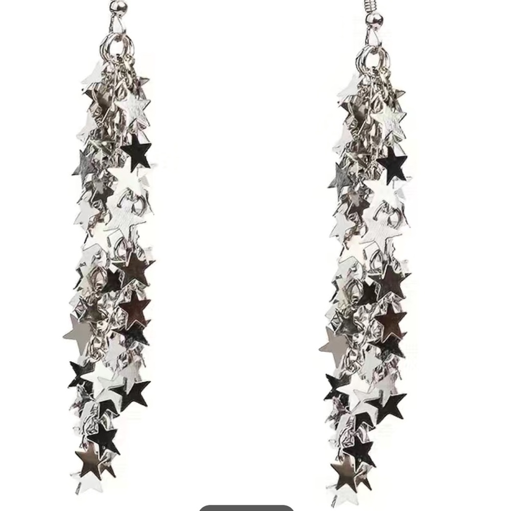 ⭐️🌟 NWT-GLAM Shiny Silver Star Drop Earrings ⭐️🌟 - Picture 4 of 4